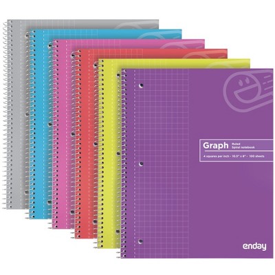 Enday Quad-Ruled Spiral Notebook 100 Sheets, Pink, Purple, Blue, Green, Red, Gray