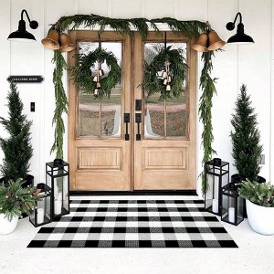 Cotton Plaid Rug 3'x5' Black White Checked Washable Indoor Outdoor Doormat for Front Door, Porch, Kitchen,bath - 1 of 4