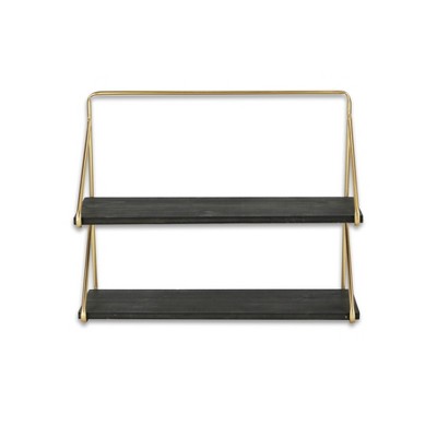 HomeRoots 21" Dark Gray And Gold Metal And Wood Wall Mounted Tiered Shelf