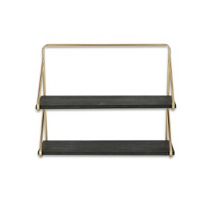 HomeRoots 21" Dark Gray And Gold Metal And Wood Wall Mounted Tiered Shelf - 1 of 4