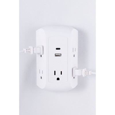 GE 5 Outlet Grounded Tap with 2 USB Ports USB-A and C 560J 3.4A White_1