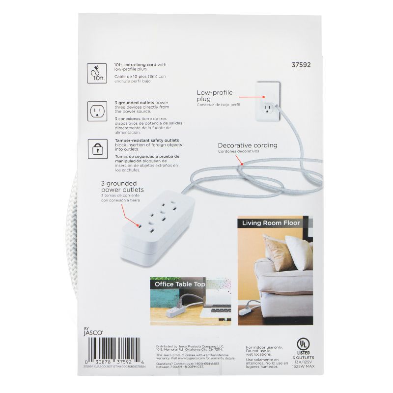 Cordinate 10&#39; Outlet Extension Cord Gray/White, 6 of 7