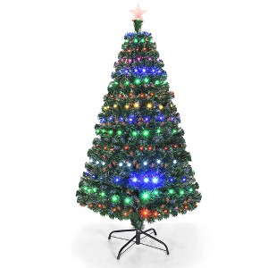 Costway 5'/6'/7'Pre-Lit Fiber Optic Christmas Tree Multicolor Lights - 1 of 4