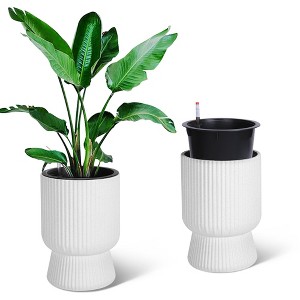 14.2"Tall Planters Set of 2, Plant Pots, Self Watering Pots for Indoor Plants, Flower Pots with Built-in Drainage and a Water Level Monitor, for Patio - 1 of 4