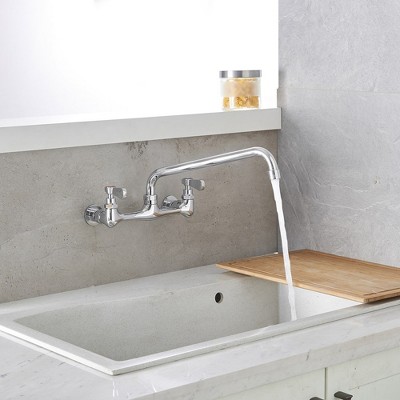 Polished Chrome Double Handle Wall Mount Kitchen Faucet with Swivel Spout