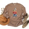 Skiing Bear Watercolor - Women's Garment Dyed Long Sleeve Graphic T-Shirt - 3 of 4
