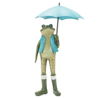 Spring Frogs with Blue Umbrellas Resin Figurines Set