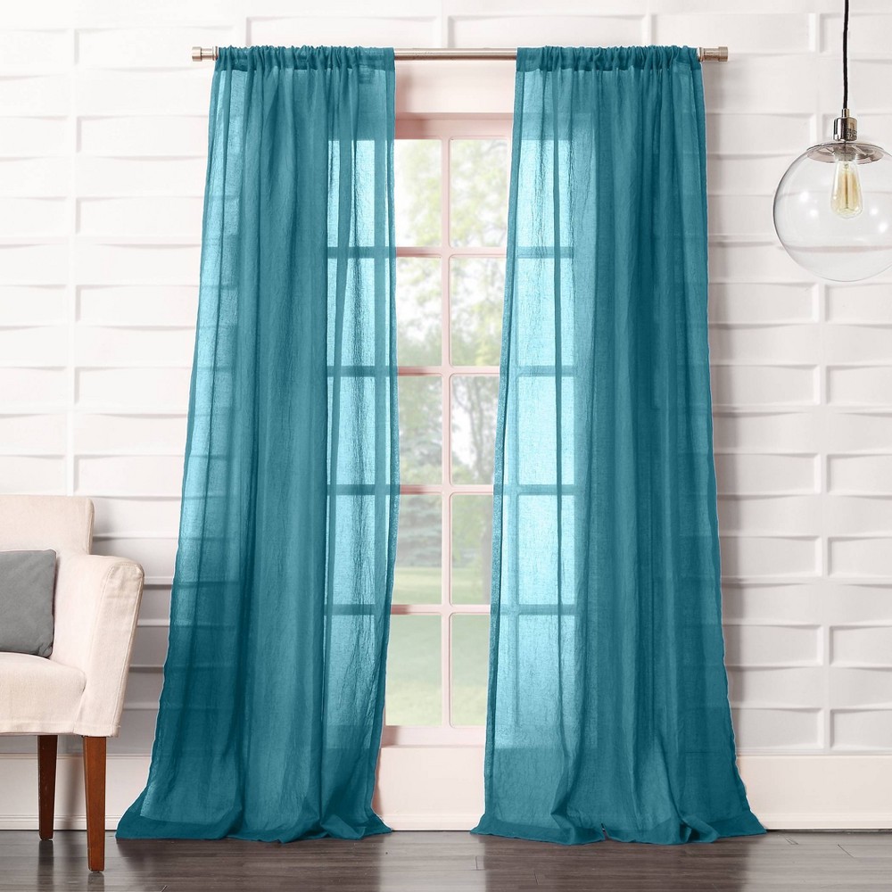 Photos - Curtains & Drapes 1pc 50"x95" Sheer Avril Crushed Textured Window Curtain Panel Marine - No.