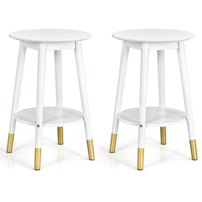 Costway 2PCS Round End Table Storage Shelf Home Decor Accent Side Table White