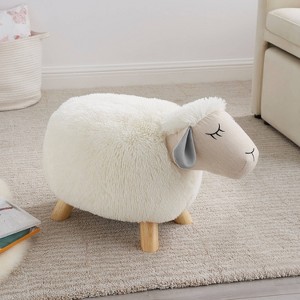 Hillier White Sheep Kids' Accent Stool - Powell: Upholstered Ottoman, Animal Shape, Wood Legs, Spot Clean, 105 lb Capacity - 1 of 4