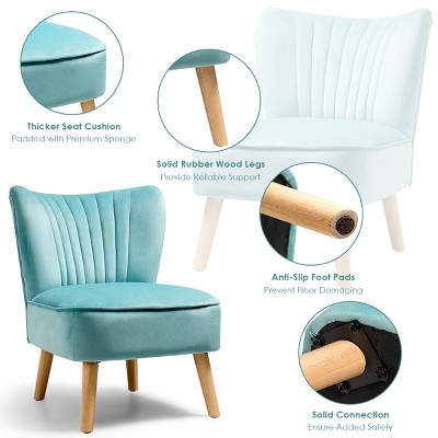 Turquoise Velvet Armless Accent Chair with Wood Legs