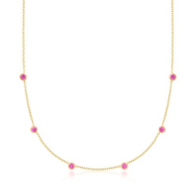 Pure Collection by Ross-Simons 0.70 ct. t.w. Bezel-Set Lab-Grown Pink Sapphire Station Necklace in 18kt Gold Vermeil Size 16