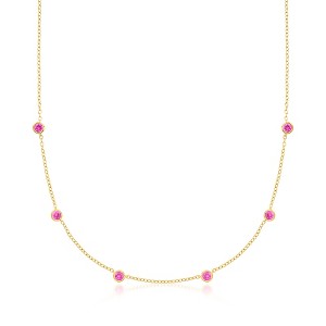 Pure Collection by Ross-Simons 0.70 ct. t.w. Bezel-Set Lab-Grown Pink Sapphire Station Necklace in 18kt Gold Vermeil Size 16 - 1 of 4
