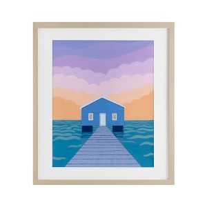 Stupell Industries Blue Boat Shed Sunrise Framed Print Under Glass - 1 of 4