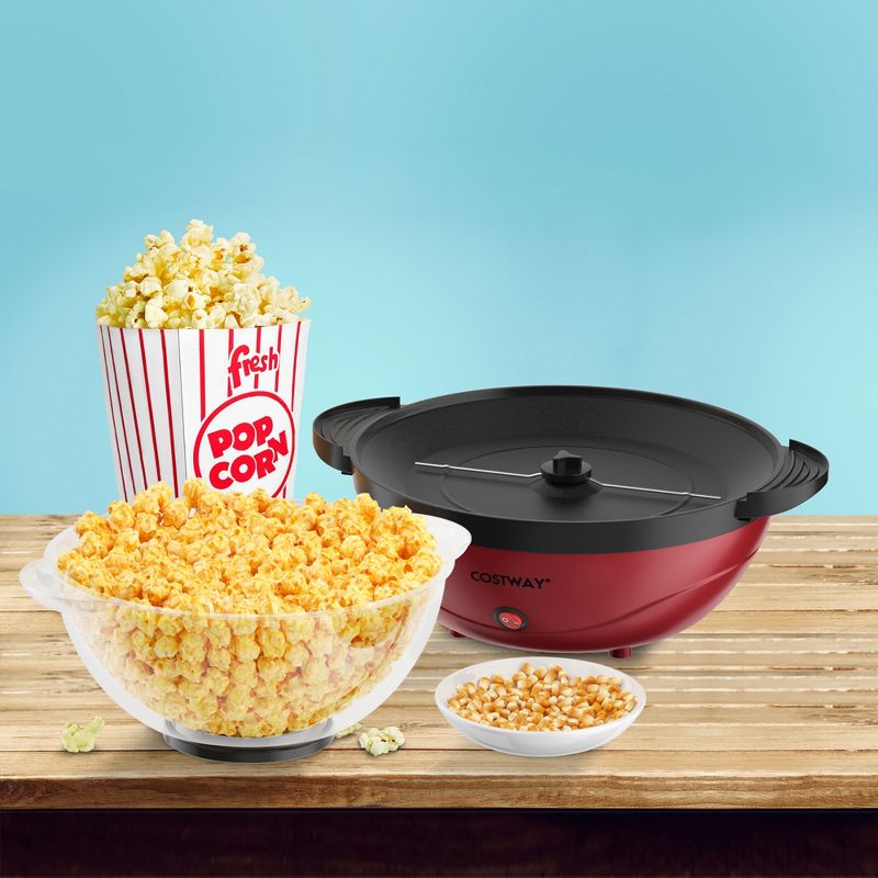 Costway 6QT Stirring Popcorn Machine Popcorn Popper Maker w/Nonstick Plate Red\Black, 3 of 11