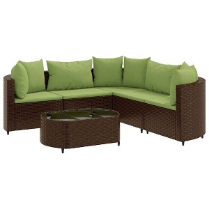 vidaXL Patio Sofa Set with Cushions Lounge Setting Outdoor Furniture Poly Rattan - Brown and Green 5 Piece - 1 of 4