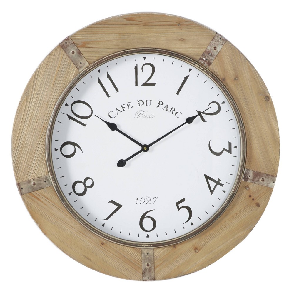 Photos - Wall Clock 32"x32" Wood  Wood Finish Brown - Olivia & May
