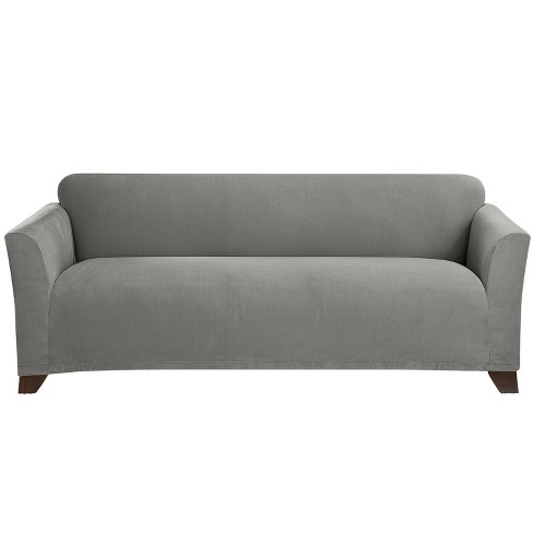 Sure Fit Stretch Morgan Knit Sofa Slipcover in Gray for Box Cushion Style 