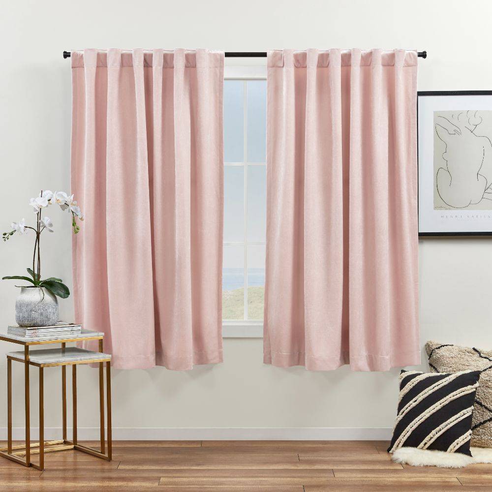Photos - Curtain Rod / Track Set of 2  Velvet Heavyweight Hidden Tab Top Curtain Panels Blush - Exclusive Home: Light Filtering Window Curtains(63"x52")