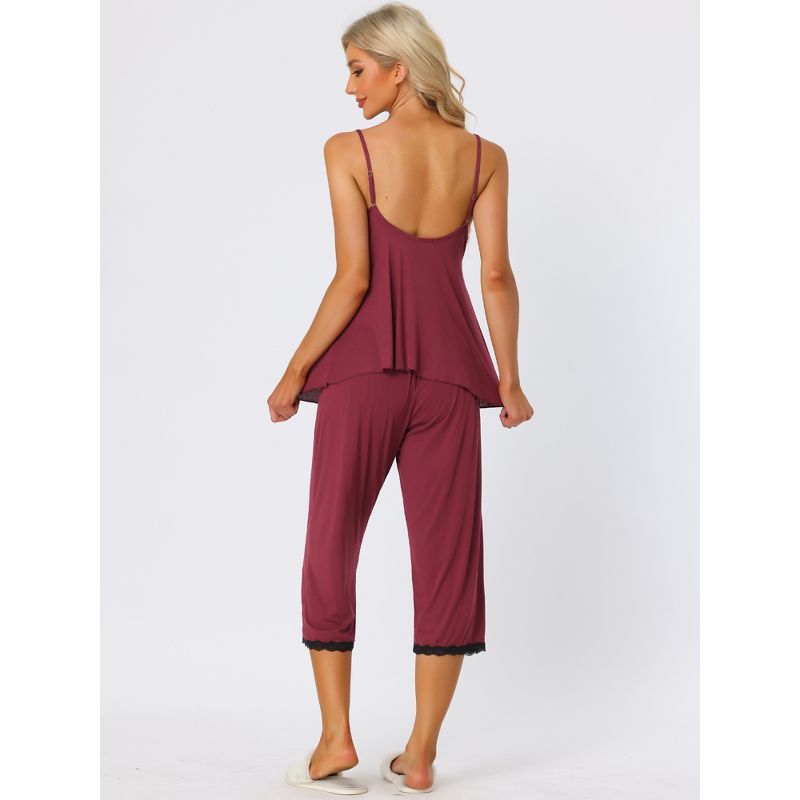 cheibear Womens Sleepwear Modal V-Neck Camisole with Capri Pants Pajama Set, 3 of 6