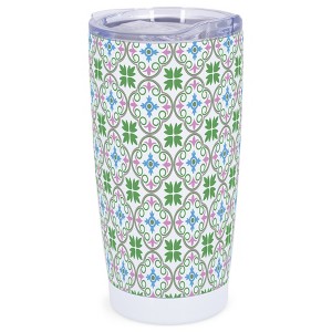 Elanze Designs Green & Pink Moroccan Tile Motif Wrap-Around Design 20 Ounce Stainless Steel On-The-Go Coffee Mug, Thermal Travel Tumbler with Leak - 1 of 4