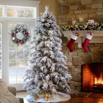 7.5 Ft Pre-Lit Snowy Spruce Artificial Christmas Tree with Warm White Lights