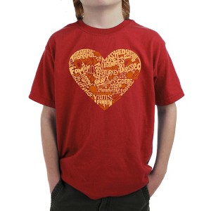 LA Pop Art Thanksgiving Heart - Boy's Word Art T-Shirt - 1 of 4