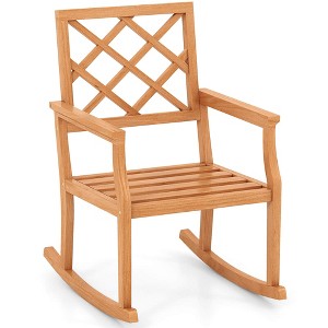 Costway 1/2 PCS Teak Wood Rocking Chair with Backrest and Slatted Seat Backyard and Lawn - 1 of 1