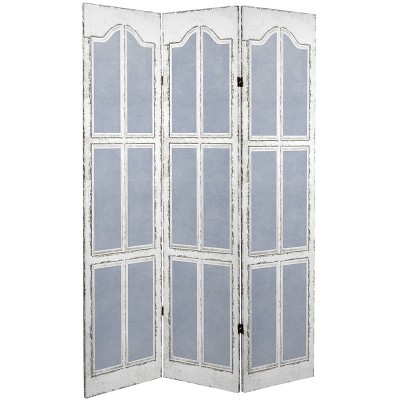 6" Double Sided Shutters Canvas Room Divider Blue - Oriental Furniture