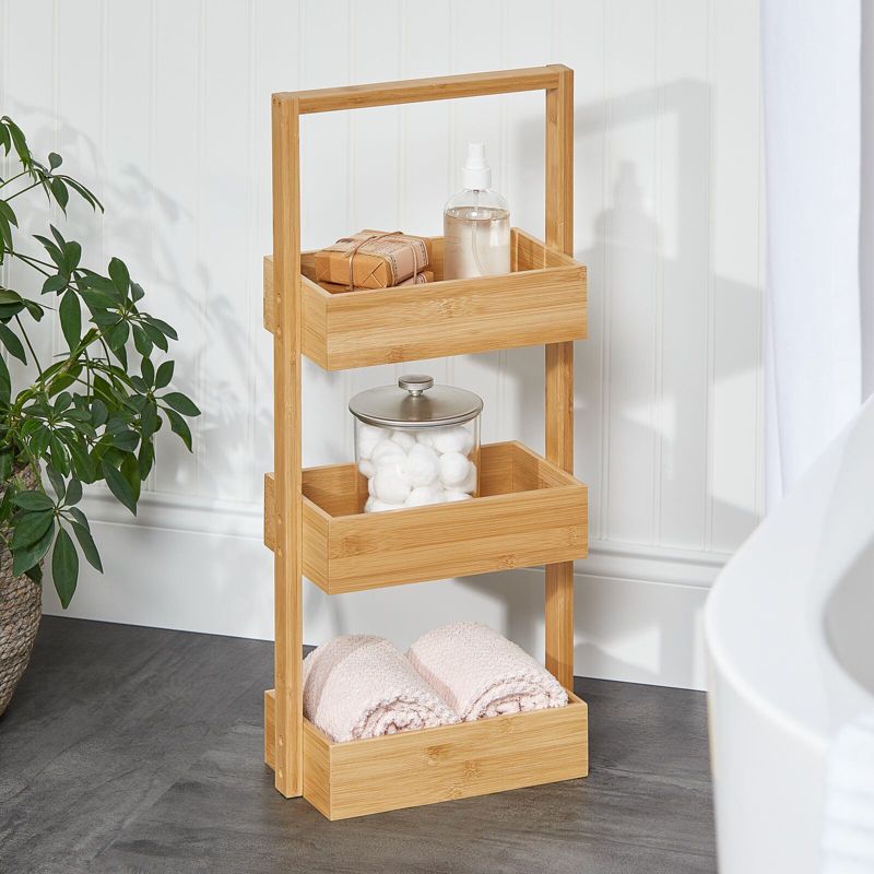 mDesign Free-Stand Wood Bamboo Tiered Storage Rack Shelf for Bathroom, 2 of 6