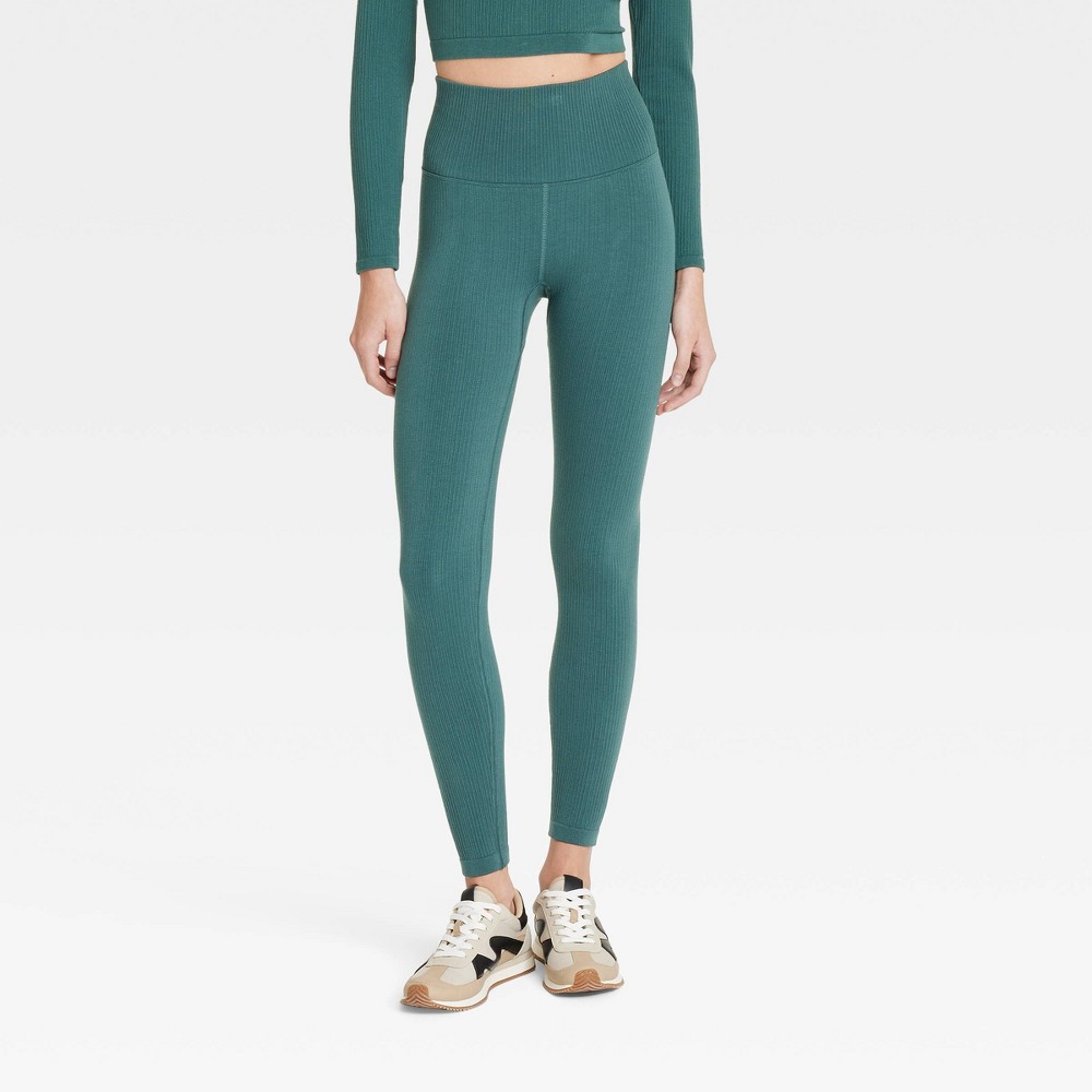 Women's Seamless High-Rise Ribbed Leggings - All In Motion Green L