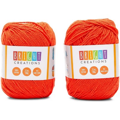 2 Pack 3.5oz Orange Cotton Yarn Skeins 165 Yards, Knitting and Crochet Yarn Bulk for Art and DIY Craft Projects