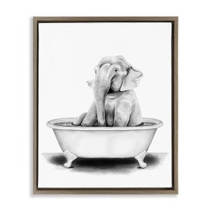 Stupell Industries Elephant In Tub Funny Floating Frame Canvas Art - 1 of 4