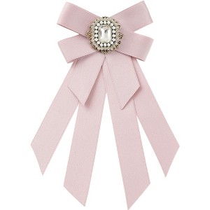 INSPIRE CHIC Women's Solid Color Pre-tied Bowknot Pin Brooch Bow Ties with Big Rhinestones - 1 of 4