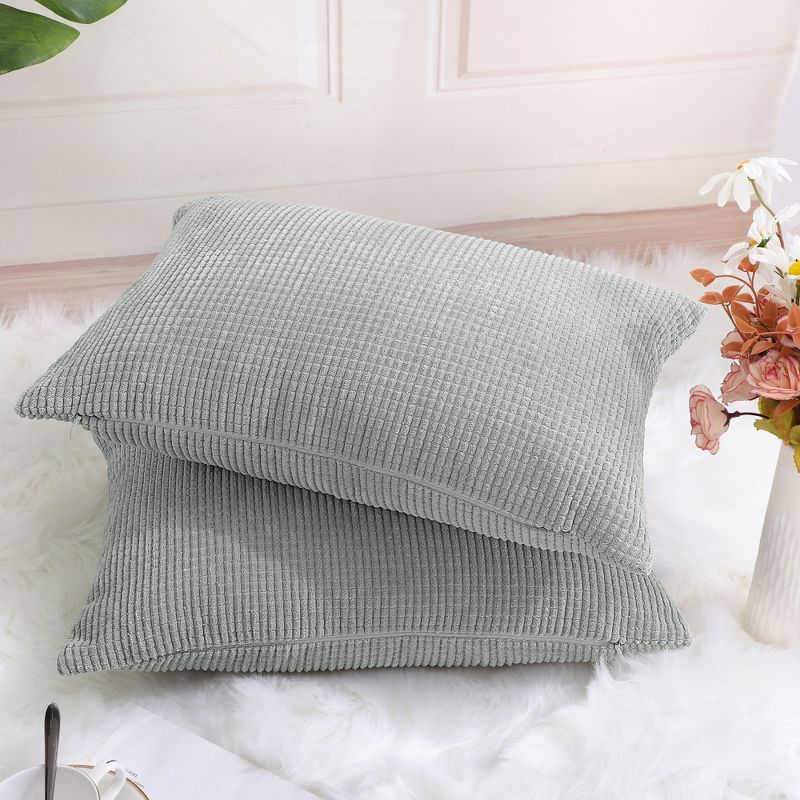 PiccoCasa Pillowcase Covers with Zipper Soft Corduroy Striped Throw Pillow Case 2Pcs, 2 of 7