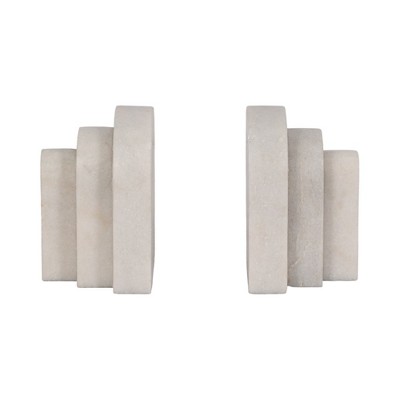 Sagebrook Home Set of 2 Bookends - Contemporary Layered Arches 6" White Marble Bookends for Decorative Book Display Storage Home Office