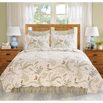Althea King Gray Cotton Reversible Botanical Quilt