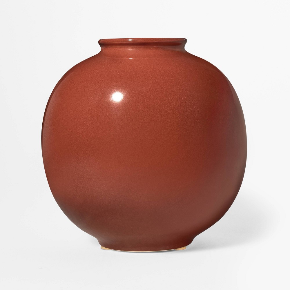 Ceramic Round Decorative Vase Dark Red - Threshold™ designed with Studio McGee: Watertight, Tabletop Display, 7.87" Height