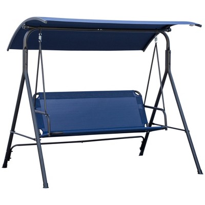 Dracelo 3-Person Porch Swing Bench with Stand & Adjustable Canopy, Armrests, Steel Frame for Outdoor, Garden, Patio, Porch & Poolside, Dark Blue