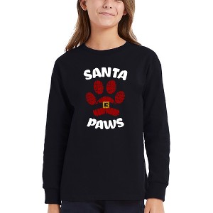 LA Pop Art Santa Paws - Girl's Word Art Long Sleeve T-Shirt - 1 of 4