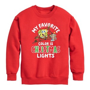 Boys' - SpongeBob SquarePants - My Favorite Color Is Christmas Lights Graphic Long Sleeve Fleece Sweatshirt - 1 of 4