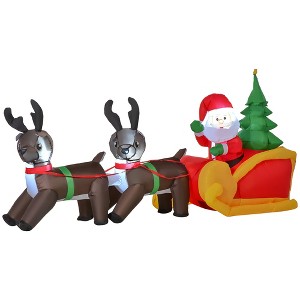 HOMCOM 7ft Christmas Inflatable Santa Claus with Sleigh and Reindeer, Outdoor Blow-Up Yard Decoration with LED Lights Display - 1 of 4