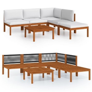 vidaXL Solid Acacia Wood Patio Lounge Set - 6 Pieces Cream Cushions, Rustic Design Weather-Resistant Outdoor Furniture for Garden, Patio, Living Room - 1 of 4