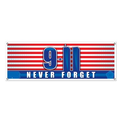 Beistle 9/11 Never Forget Sign Banner, 5' x 21", (2/Pkg) Multicolored