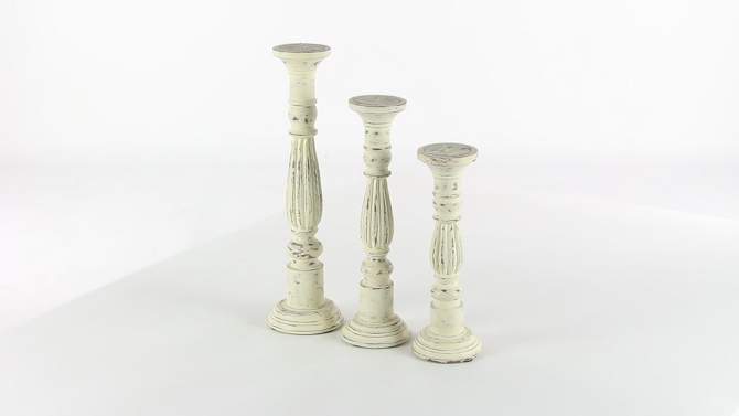 Set of 3 Traditional Turned Column Wood Candle Holders White - Olivia &#38; May, 2 of 18, play video