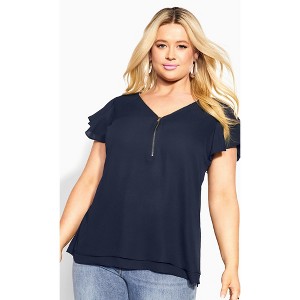 Women's Plus Size Zip Fling Top - navy | CITY CHIC - 1 of 4