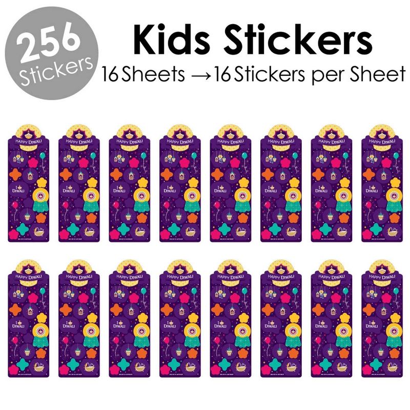 Big Dot of Happiness Happy Diwali - Festival of Lights Party Favor Kids Stickers - 16 Sheets - 256 Stickers, 2 of 8