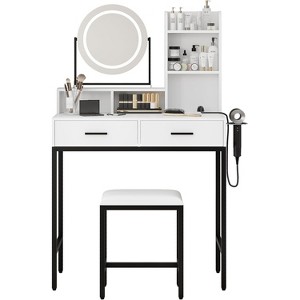 Adjustable Vanity Desk with Rotating Mirror and Storage Shelves, 2 Drawers & Stool, for Bedroom, Dressing Room - 1 of 4
