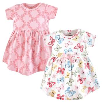 Touched by Nature Baby and Toddler Girl Organic Cotton Short-Sleeve Dresses 2pk, Butterflies