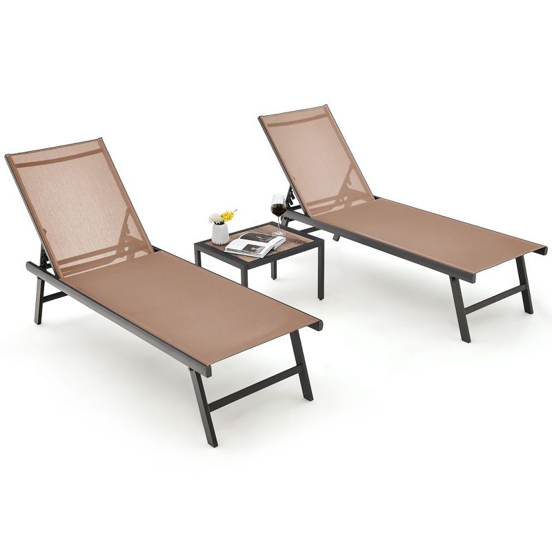Tangkula 3pcs Patio Chaise Lounge Set Aluminum Recliner Chair Table Outdoor Adjust, 4 of 8